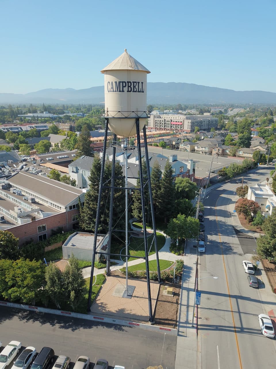 Campbell water tower seen from above